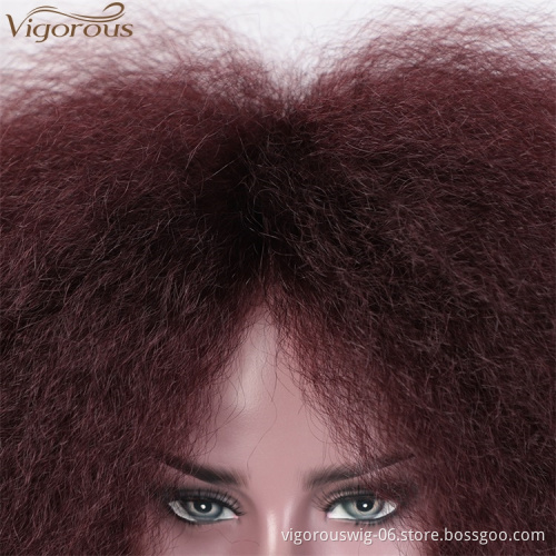 Vigorous Cheap Short Wigs Afro Kinky Straight Wigs for African American Women Honey Red Synthetic Wigs High Temperature